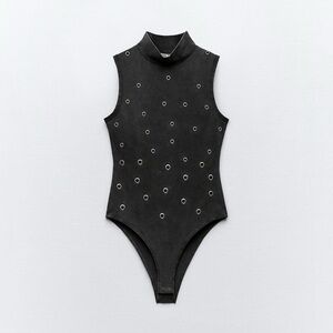 Zara WASHED EFFECT EYELET BODYSUIT small